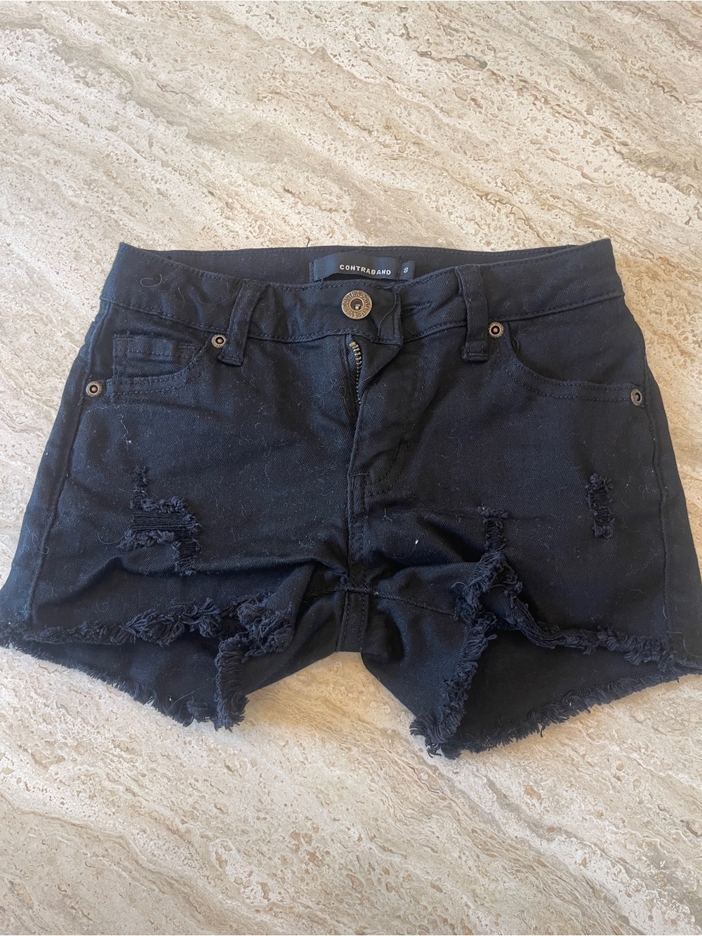 Black Distressed Denim Shorts - Girls (8)